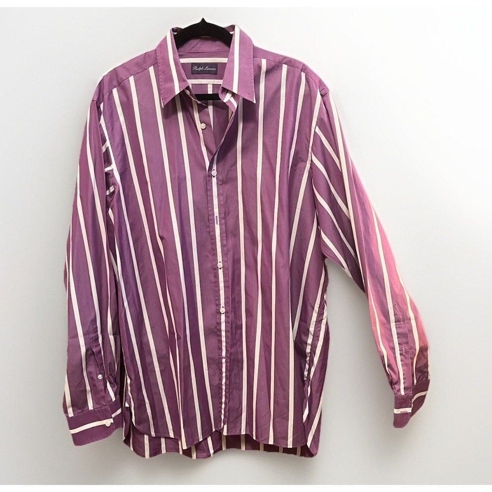 Ralph Lauren Purple Label Men's 17 Dress Shirt Purple Striped‎ Made in Italy